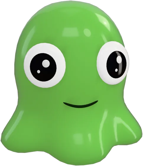 3D render of Glibbo, a green slime blob